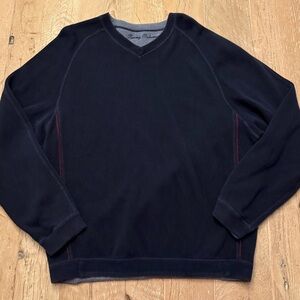 Tommy Bahama Mens Pullover Sweatshirt Navy Blue w Red Stiching L